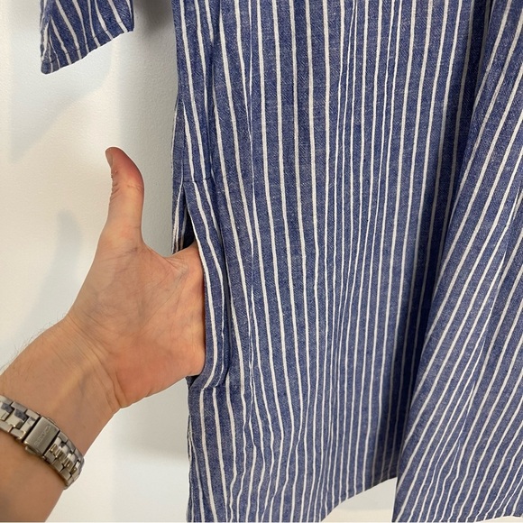 Madewell Breeze Embroidered Shift Dress v neck striped 2/3 sleeve pocket size S - Picture 4 of 7